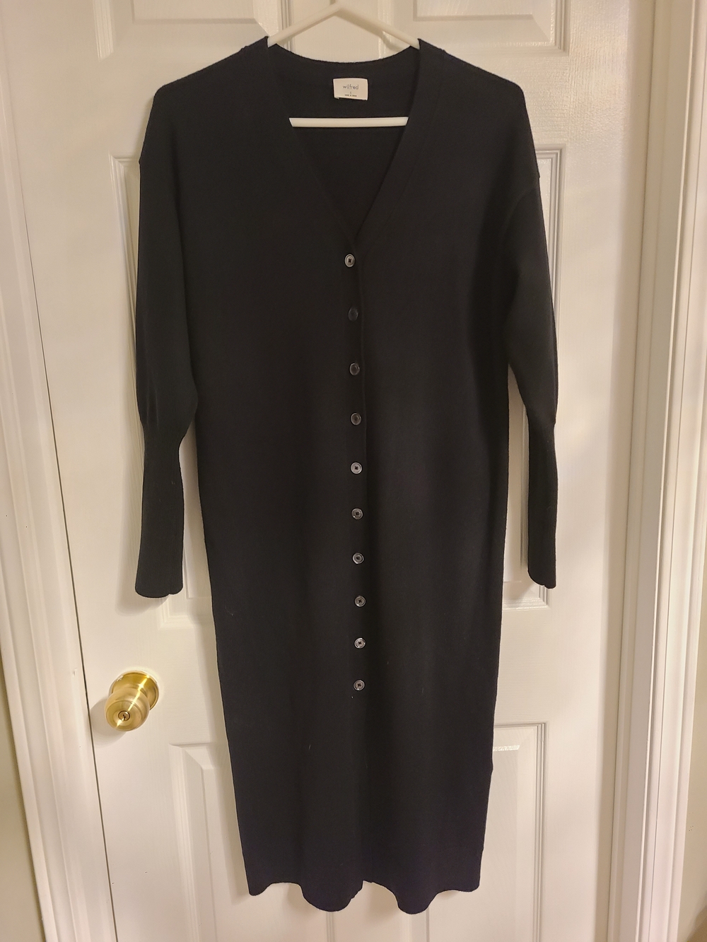 Wilfred Black Long-Sleeve Button-Front Midi Dress